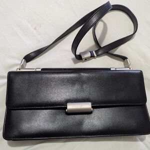 Real leather black Mandarin duck shoulder hand bag vintage matte silver hardware